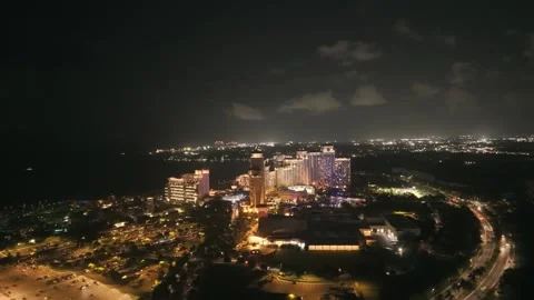 Night Aerial View of Cable Beach, Nassau, New Providence, Bahamas Stock Footage 316561896