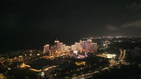 Night Aerial View of Cable Beach, Nassau, New Providence, Bahamas Stock Footage 316561897