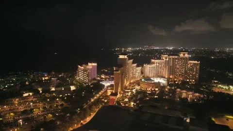 Night Aerial View of Cable Beach, Nassau, New Providence, Bahamas Видео 316561919