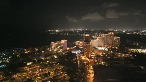 Night Aerial View of Cable Beach, Nassau, New Providence, Bahamas Stock Footage 316561922