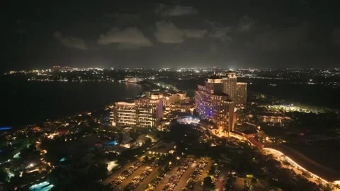 Night Aerial View of Cable Beach, Nassau, New Providence, Bahamas Stock Footage 316561925