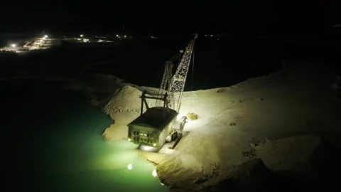 Night Aerial View of Canal Dredging Near Grand Bahama Shipyard, Freeport Stock Footage 330088853