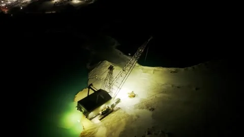 Night Aerial View of Canal Dredging Near Grand Bahama Shipyard, Freeport Stock Footage 330193735