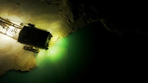 Night Aerial View of Canal Dredging Near Grand Bahama Shipyard, Freeport Stock Footage 330193738
