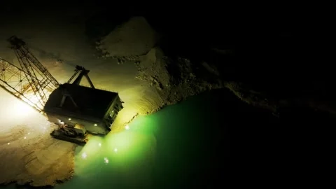 Night Aerial View of Canal Dredging Near Grand Bahama Shipyard, Freeport Stock Footage 330193828