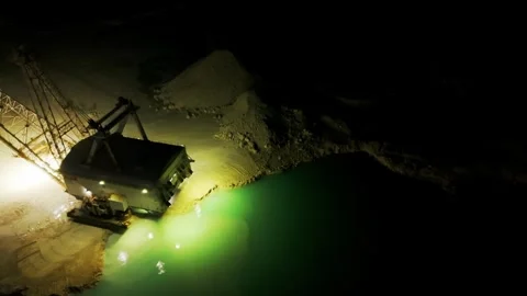 Night Aerial View of Canal Dredging Near Grand Bahama Shipyard, Freeport Stock Footage 330193897