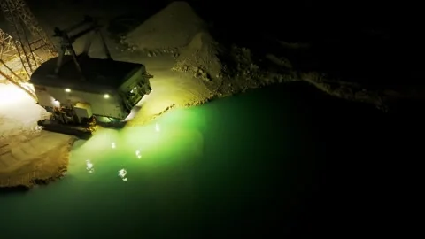 Night Aerial View of Canal Dredging Near Grand Bahama Shipyard, Freeport Stock Footage 330193955