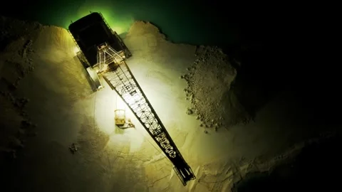 Night Aerial View of Canal Dredging Near Grand Bahama Shipyard, Freeport Stock Footage 330193998