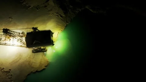 Night Aerial View of Canal Dredging Near Grand Bahama Shipyard, Freeport Stock Footage 330194082