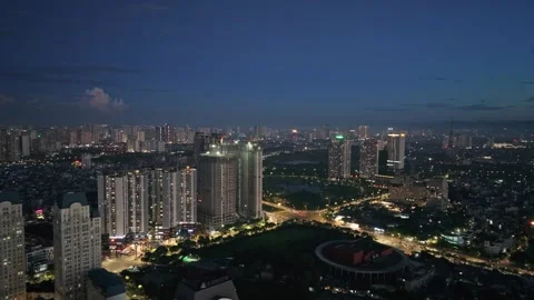 Night aerial view of Cau Giay District skyline in Hanoi, Vietnam Vidéo 342027424
