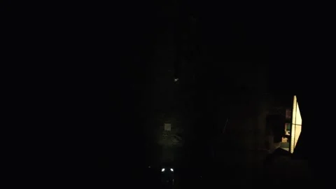 Night Aerial View of Distant Lights in Deep Darkness. A minimalist night sh.. Stock Footage 332004898