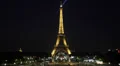 Night Aerial View Eiffel Tower Paris Overlook Traffic Car Passing Bridge Seine HD Footage