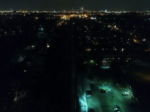 Night Aerial View Flying towards Philadelphia with Patco High Speed Line Train Vídeos de archivo 71248862