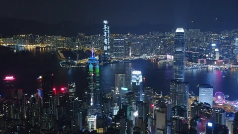 Night aerial view of Hong Kong China Stock Footage