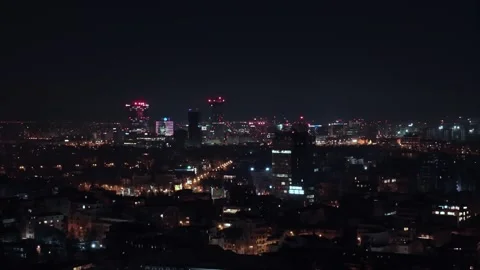Night Aerial View over Bucharest. Flyover night shot in urban area. Stock Footage 263712012