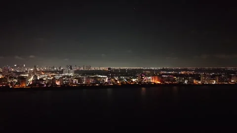 Night Aerial View Over Collins Avenue, South Miami Beach Stock Footage 311012955