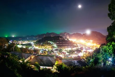Night aerial view at Phi-Phi Don island Stock Photos