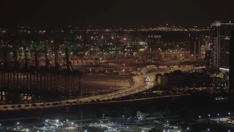 Night Aerial View of PSA Tanjong Pagar &amp; Expressway Stock Footage 273678765