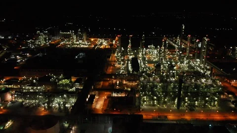 Night aerial view of the refinery. Stock Footage 117220314