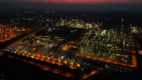 Night aerial view of the refinery. Stock Footage 117220456