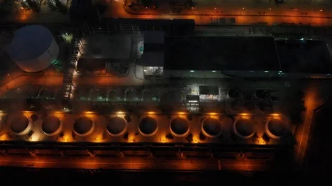 Night aerial view of the refinery. Stock Footage 117220527