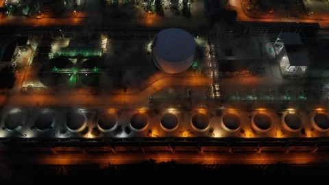 Night aerial view of the refinery. Stock Footage 117220596