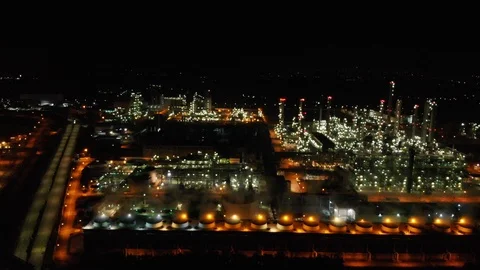 Night aerial view of the refinery. Stock Footage 117220690