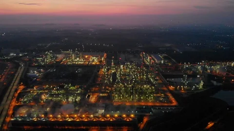 Night aerial view of the refinery. Stock Footage 117220723