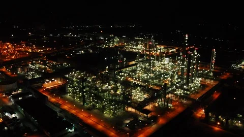 Night aerial view of the refinery. Stock Footage 117220872
