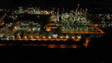 Night aerial view of the refinery. Stock Footage 117220945
