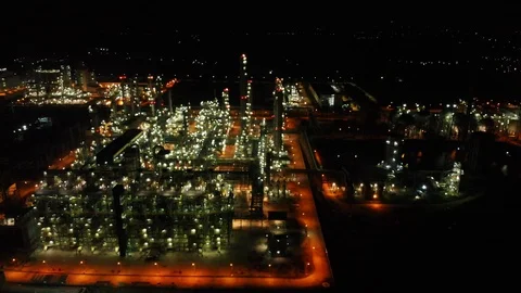 Night aerial view of the refinery. Stock Footage 117221070