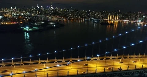 Night Aerial View of RFK Triborough Bridge and Manhattan Vídeo Stock 75399074