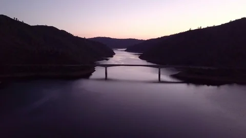 Night aerial view of river bridge near Sonora California Video stock 113694366