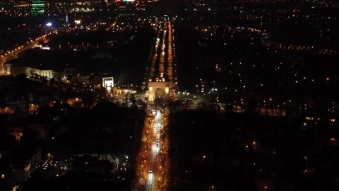 Night Aerial View of Roundabout or Arch de Triumph in Bucharest City Stock Footage 263712005