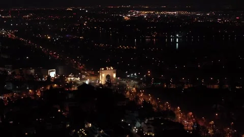 Night Aerial View of Roundabout or Arch de Triumph in Bucharest City 스톡 동영상 263712015