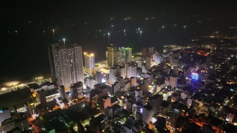 Night aerial view of skyline of Da nang city in vietnam Stock Footage 312031147