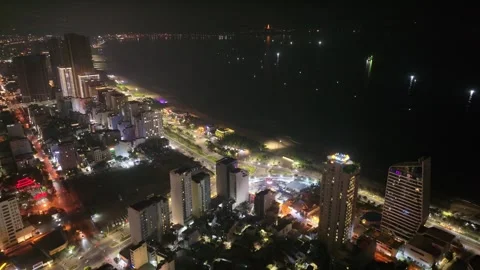 Night aerial view of skyline of Da nang city in vietnam Stock Footage 312031184