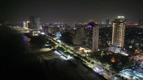 Night aerial view of skyline of Da nang city in vietnam Stock Footage 312031353