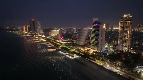 Night aerial view of skyline of Da nang city in vietnam Stock Footage 312035970
