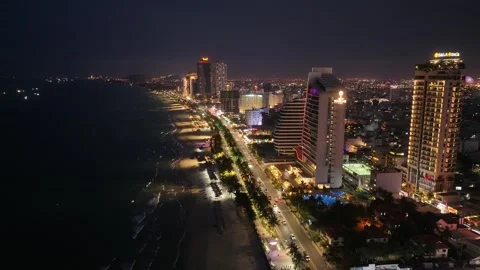 Night aerial view of skyline of Da nang city in vietnam Stock Footage 312036342
