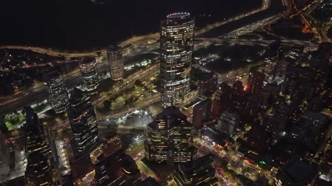 Night Aerial View of Titanium Tower in the Santiago Financial District Chile 库存影片 335271100