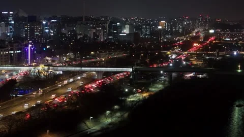 Night Aerial of Yeouido Financial District and Hangang River 스톡 동영상 328440153