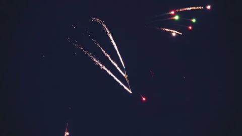 Night Airshow Glider Flight with Wingtip Pyrotechnics Stock Footage 342177200