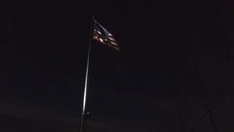 Night American Flag in the Wind Stock Footage 82711477