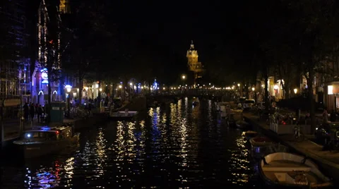 Night Amsterdam center Stock Footage 37751259