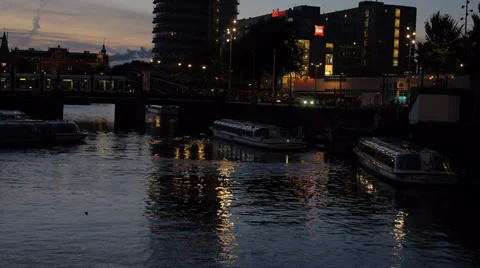 Night Amsterdam center Stock Footage 37751304