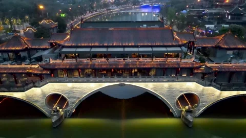 Night Arch Bridge Drone Video Stock Footage 324768061