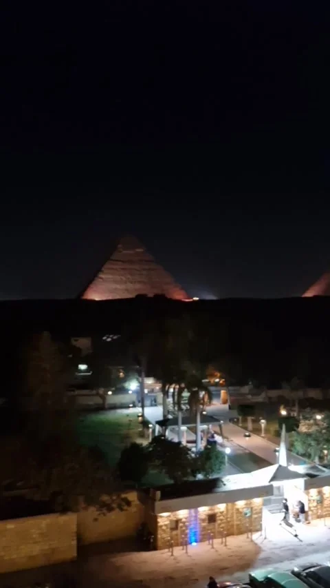 Night area of ​​the pyramid complex in Giza, Egypt Stock Footage 306040028