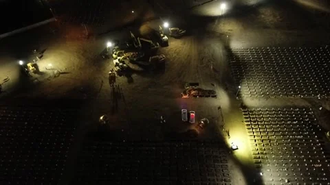 NIGHT ARIAL VIEW OF COVID 19 CEMENTERY AT ROROTAN JAKARTA, INDONESIA. Stock Footage 157545732