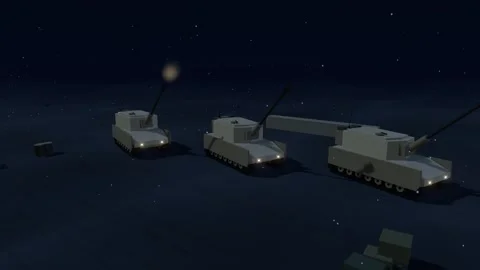 Night artillery barrage muzzle flashes Video stock 342258698